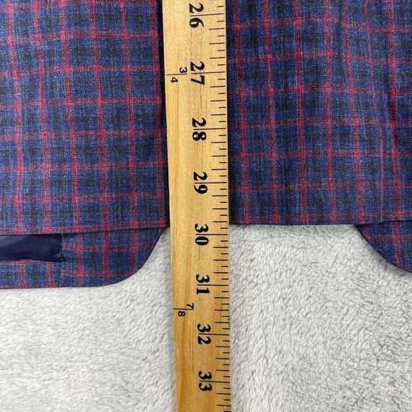 Scabal Blazer Men’s 40R 100% Pure Linen Jacket Blue Red Plaid Surgeons Cuffs - Picture 15 of 16